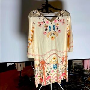 Cream Dress with Colorful Embroidery
